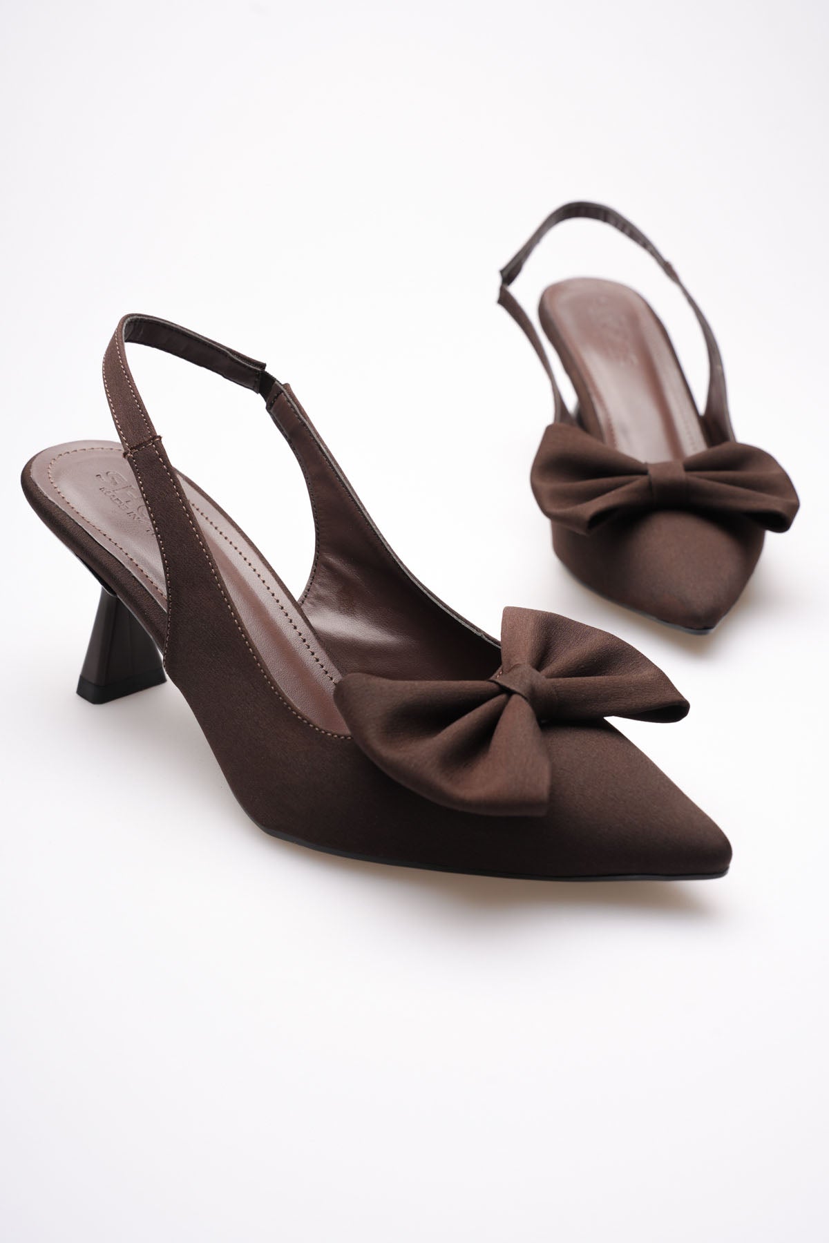 ZR-T1 Premium Acı Kahve Fiyonklu Kitten Topuklu Slingback Kadın Topuklu Ayakkabı