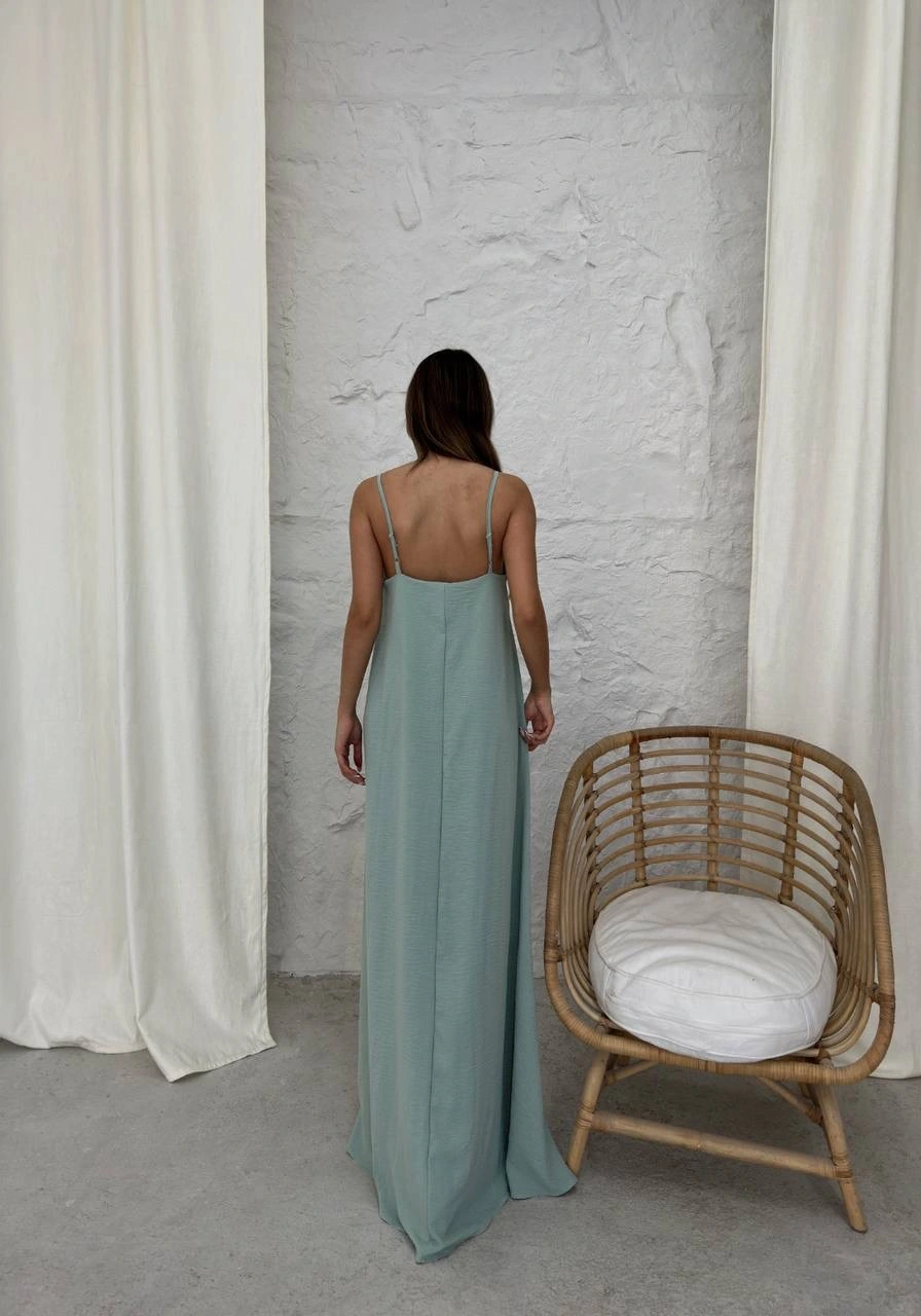 Aerobin Askılı Uzun Elbise Çağla Yeşili