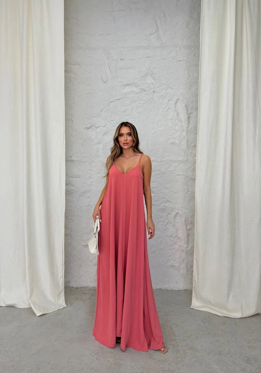 Aerobin Askılı Uzun Elbise Pembe