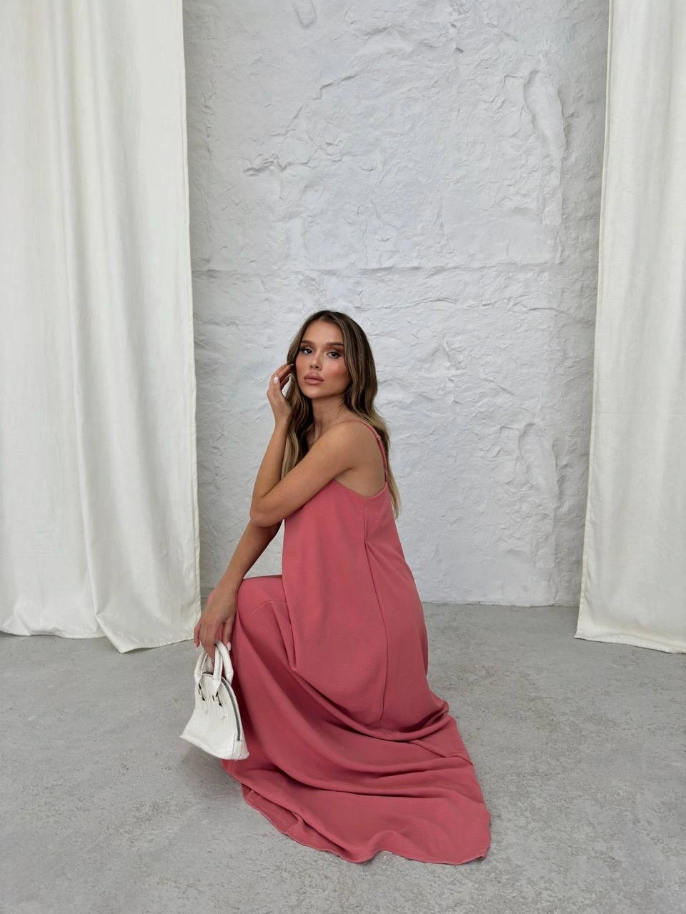 Aerobin Askılı Uzun Elbise Pembe