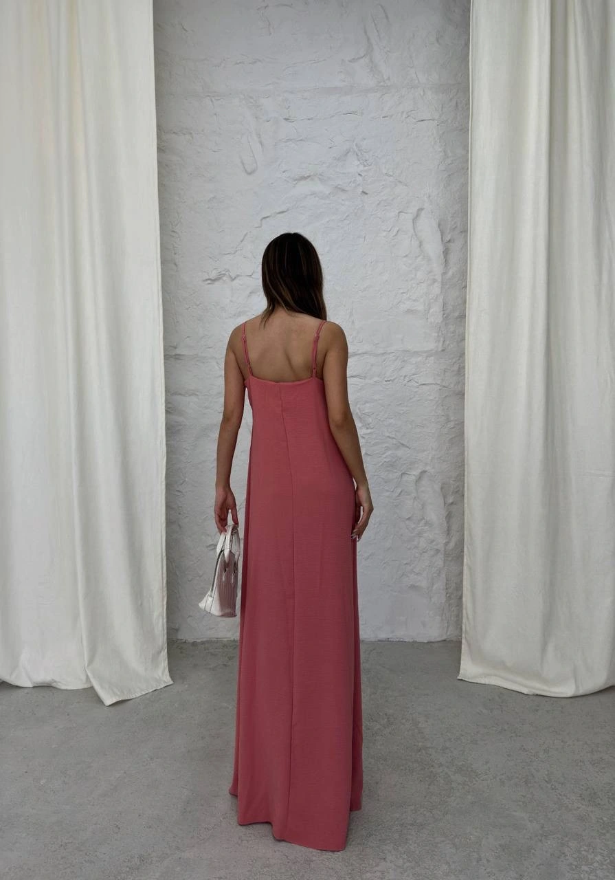 Aerobin Askılı Uzun Elbise Pembe