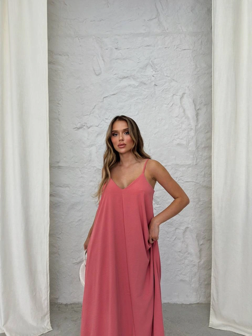 Aerobin Askılı Uzun Elbise Pembe