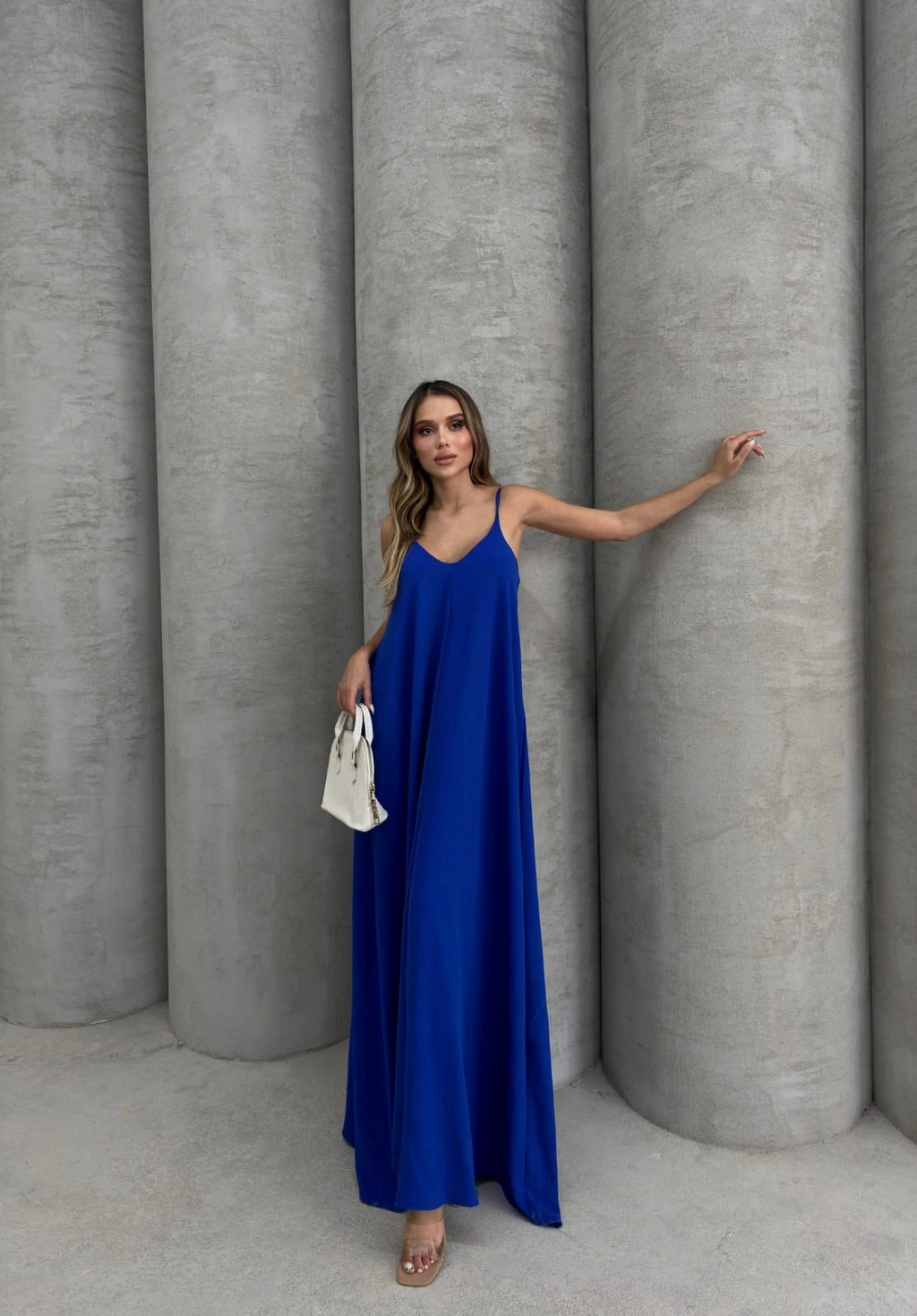 Aerobin Askılı Uzun Elbise Saks Mavisi