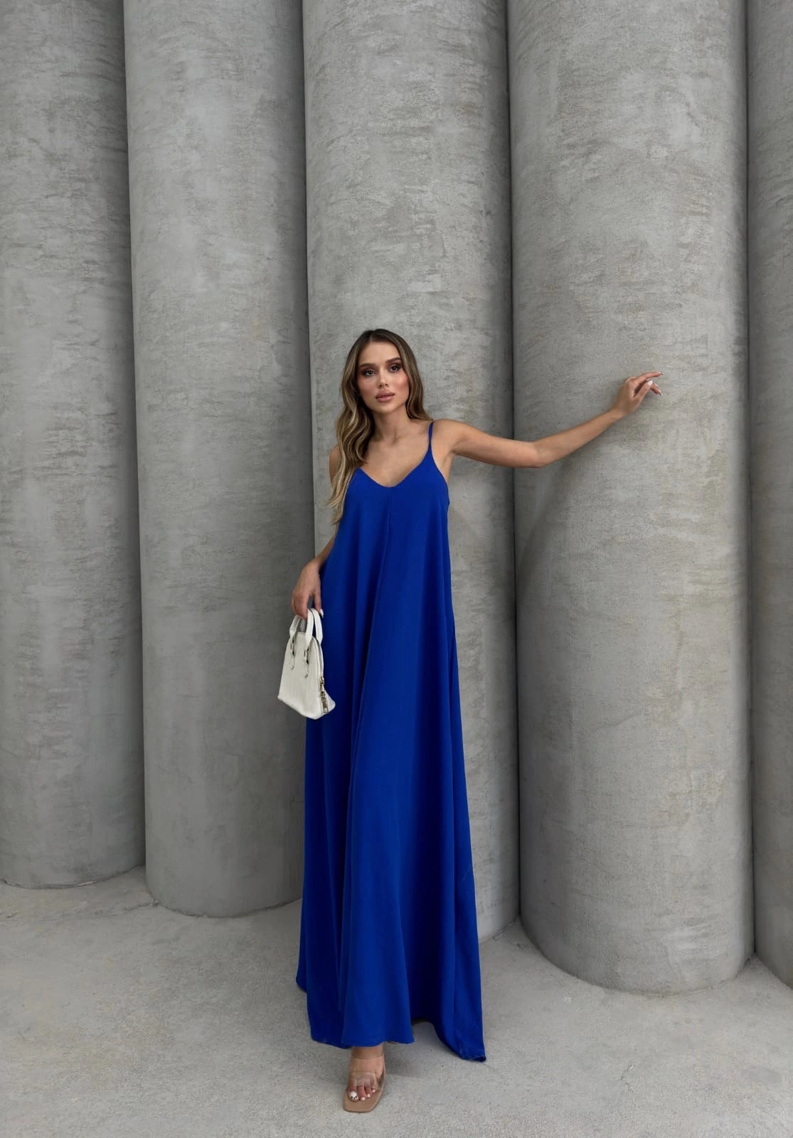 Aerobin Askılı Uzun Elbise Saks Mavisi