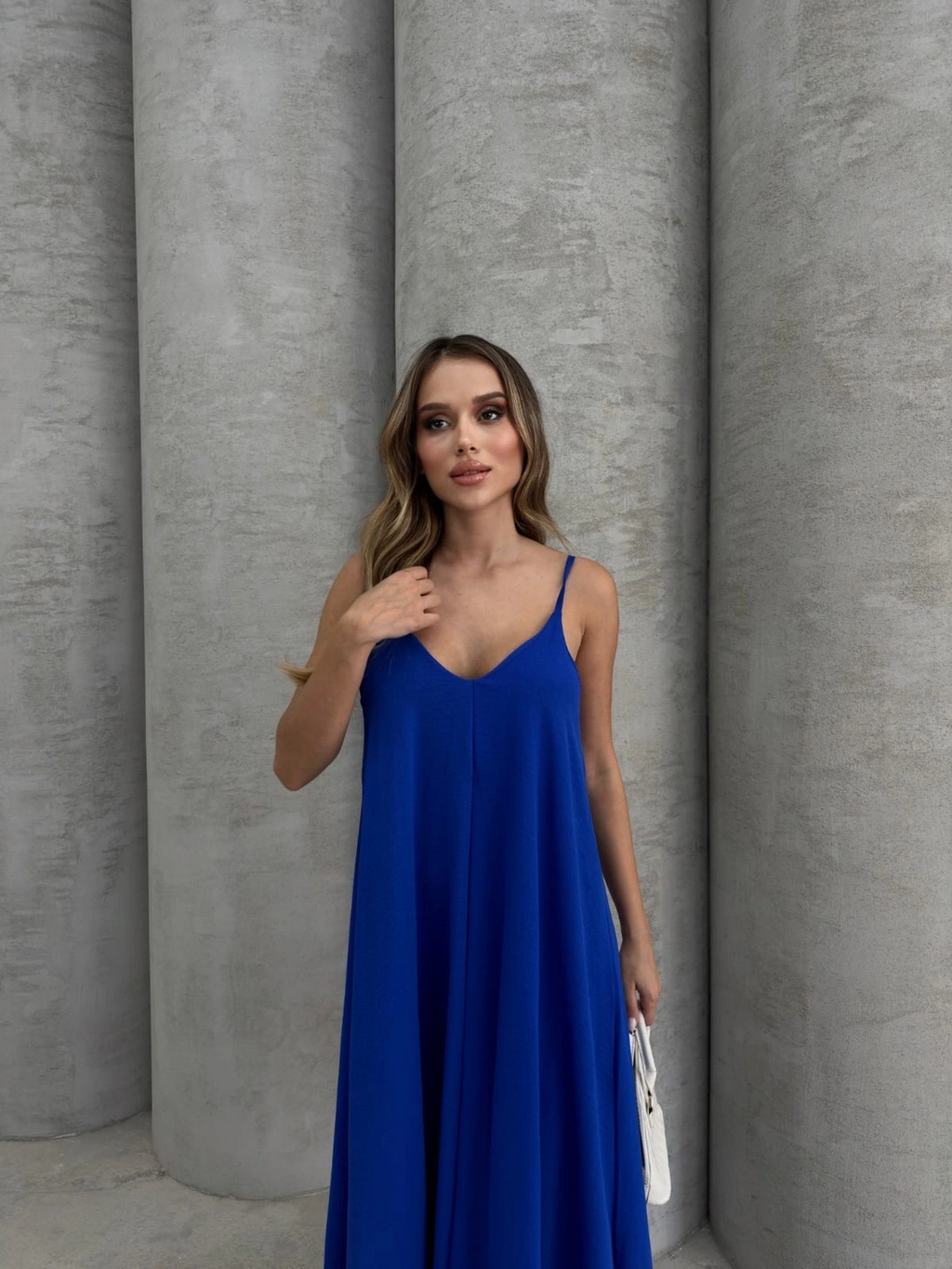 Aerobin Askılı Uzun Elbise Saks Mavisi