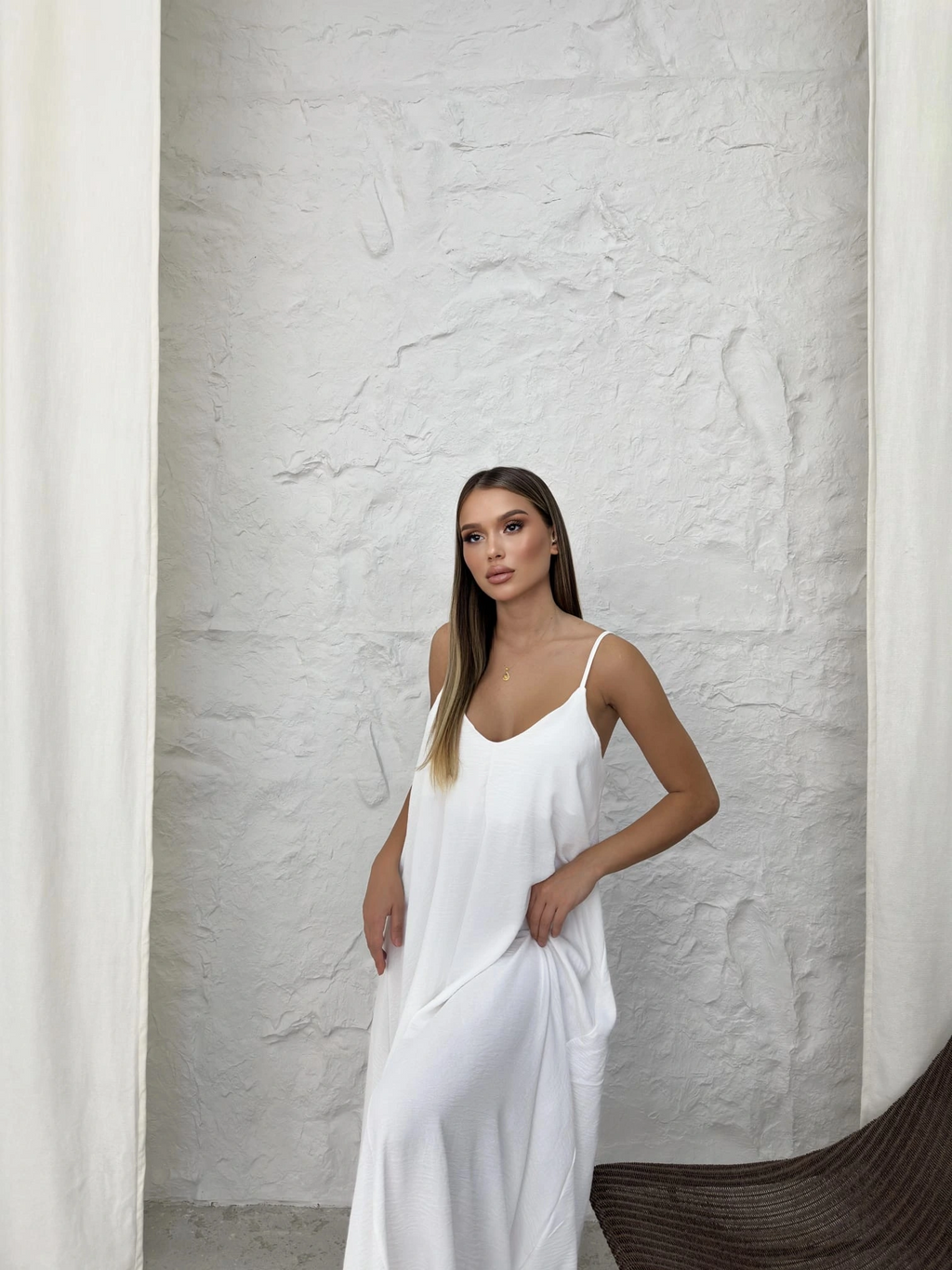 Aerobin Askılı Uzun Elbise Beyaz