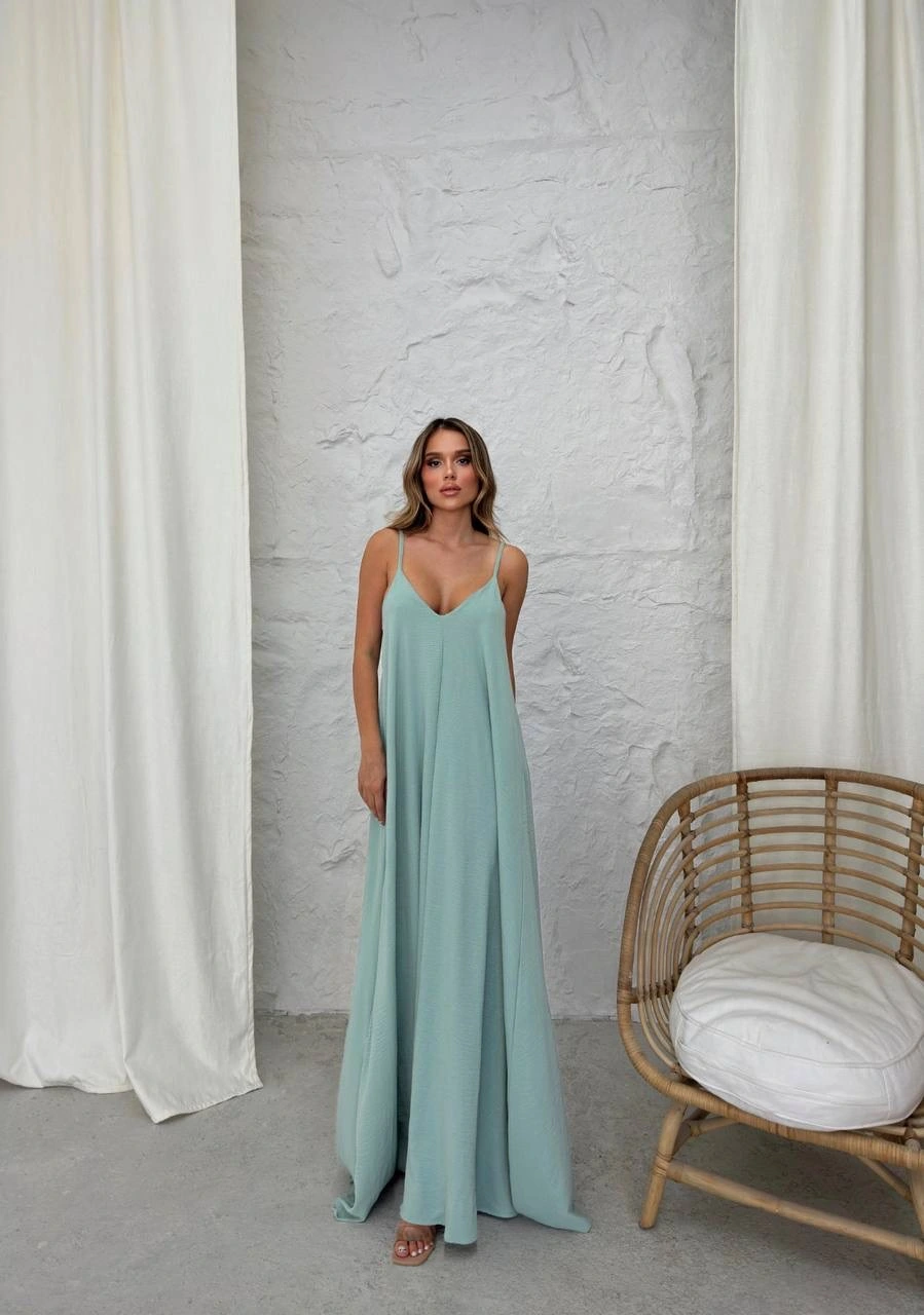 Aerobin Askılı Uzun Elbise Çağla Yeşili