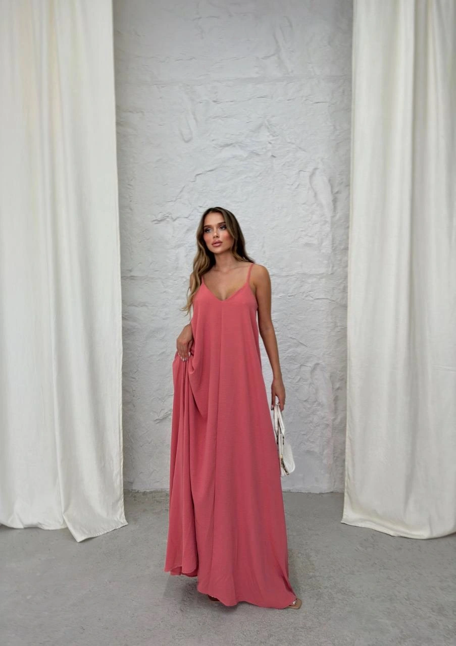 Aerobin Askılı Uzun Elbise Pembe