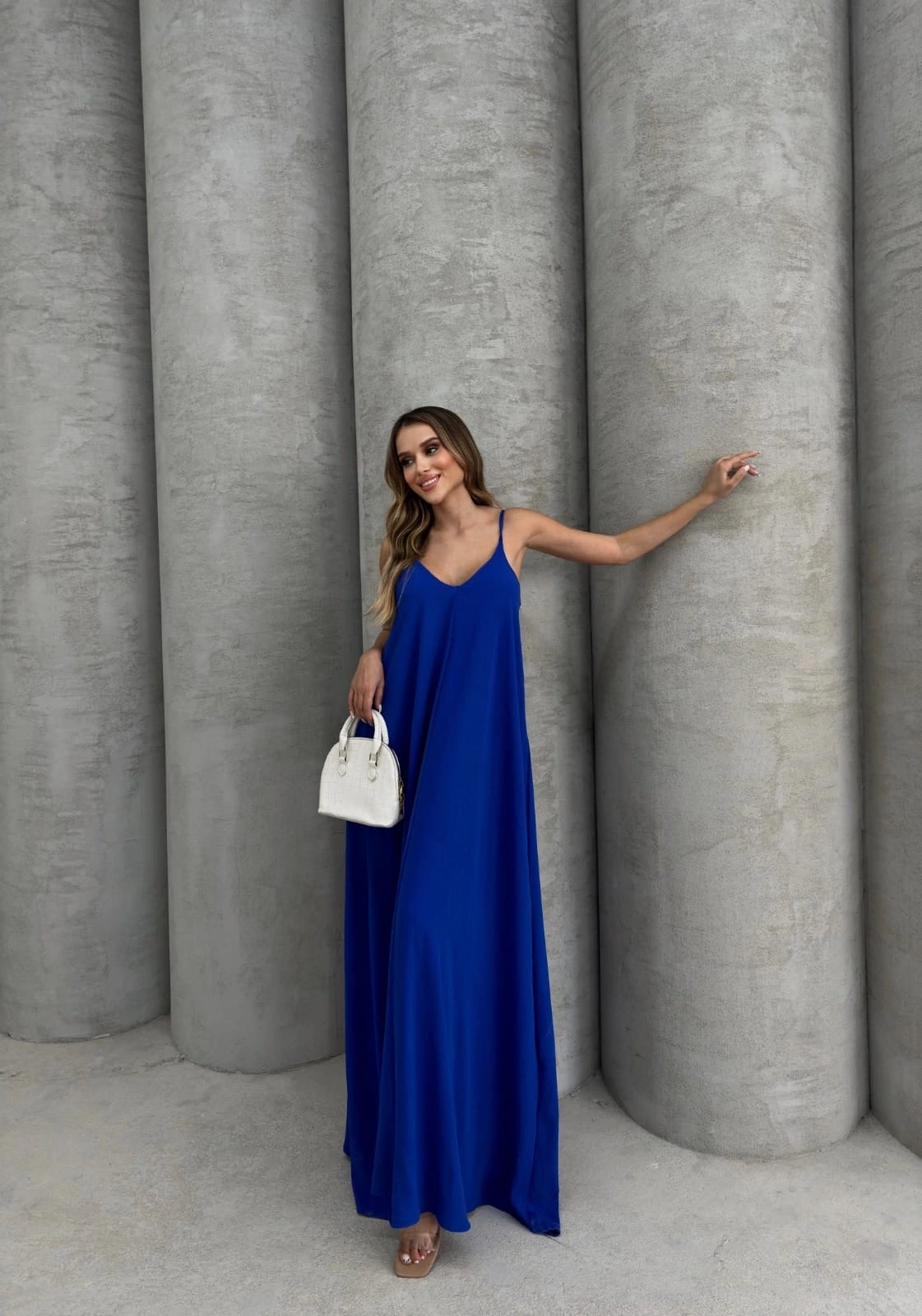 Aerobin Askılı Uzun Elbise Saks Mavisi