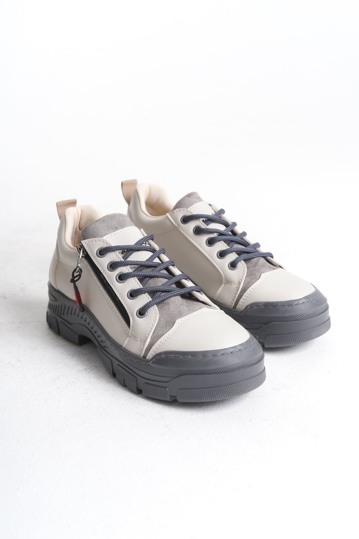 Naritha Fermuarlı & Bağcıklı Ortopedik Kadın Krem Sneaker