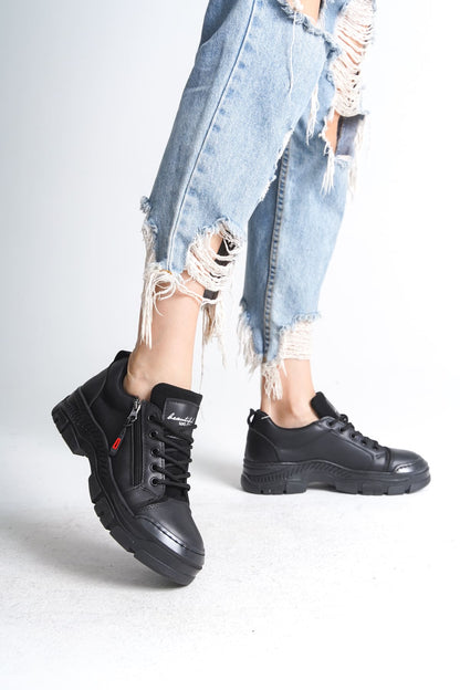Naritha Zippered &amp; Laced Orthopedic Women's Black Sneakers