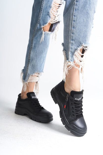 Naritha Zippered &amp; Laced Orthopedic Women's Black Sneakers