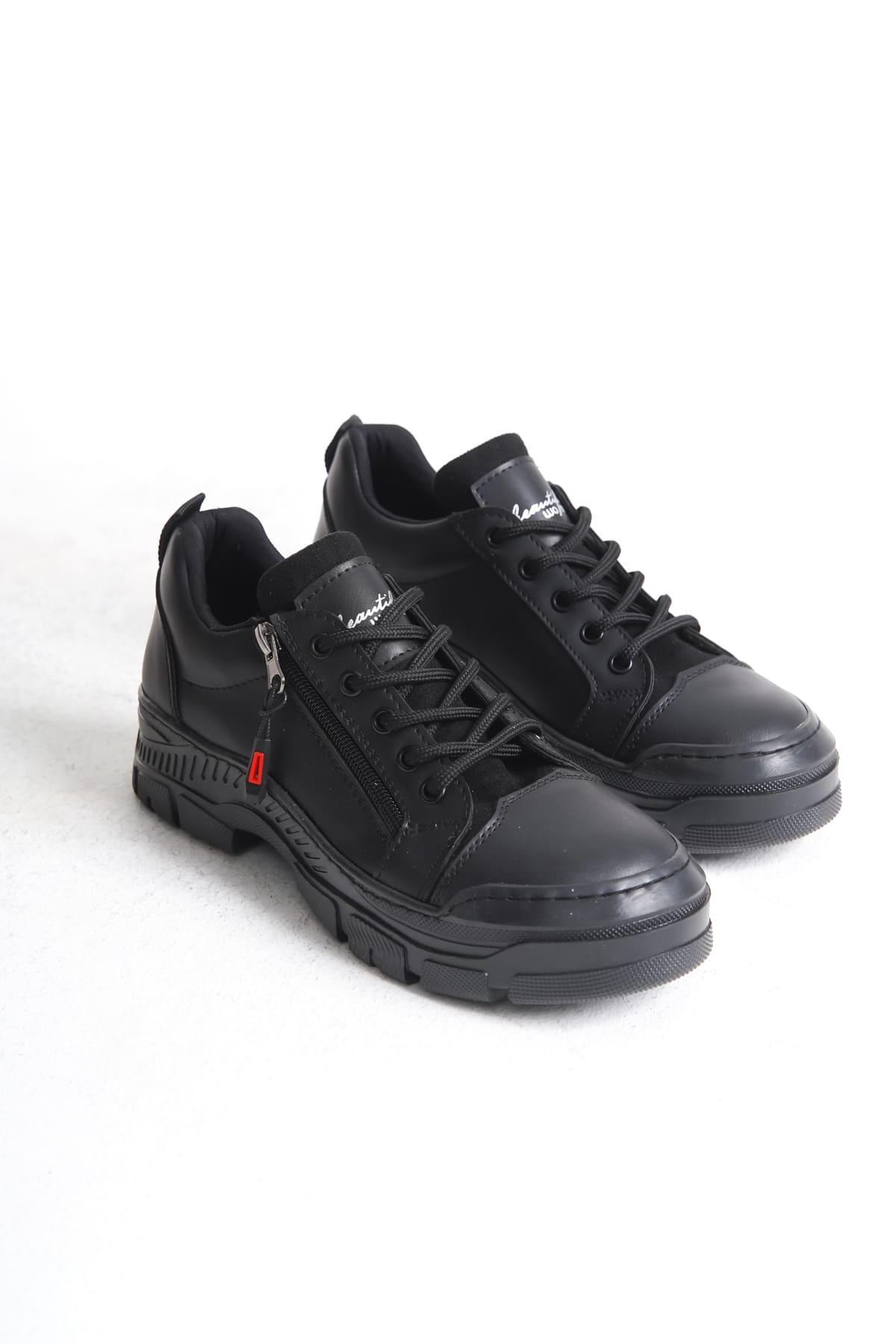 Naritha Zippered &amp; Laced Orthopedic Women's Black Sneakers