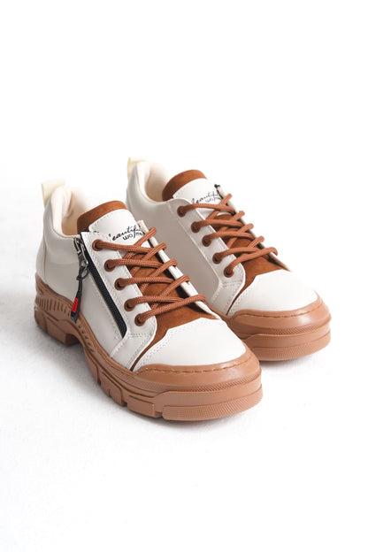 Naritha Zippered &amp; Laced Orthopedic Women's Cream Tan Sneakers