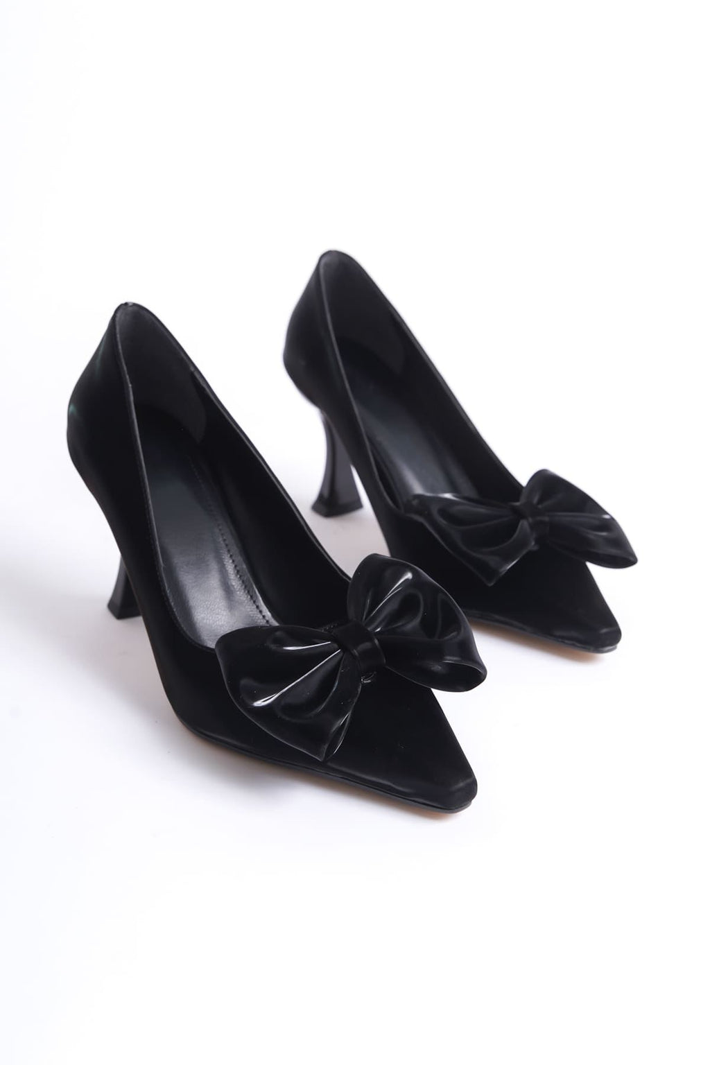 Agnes Premium Women's Black High Heel Shoes with Bow Detail