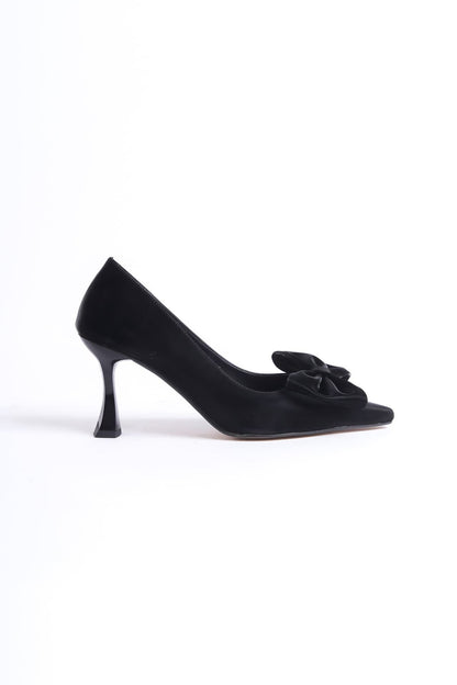 Agnes Premium Women's Black High Heel Shoes with Bow Detail