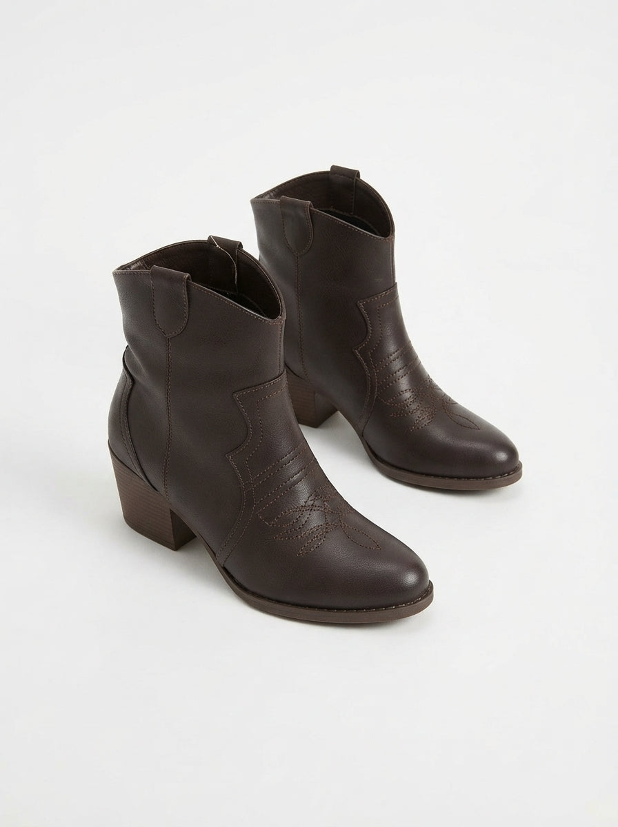 Akver Bitter Coffee Western Style Heeled Boots