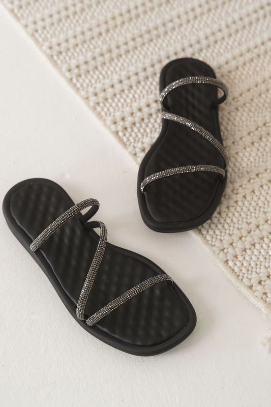 Alba Premium Black Women's Stoned Slippers