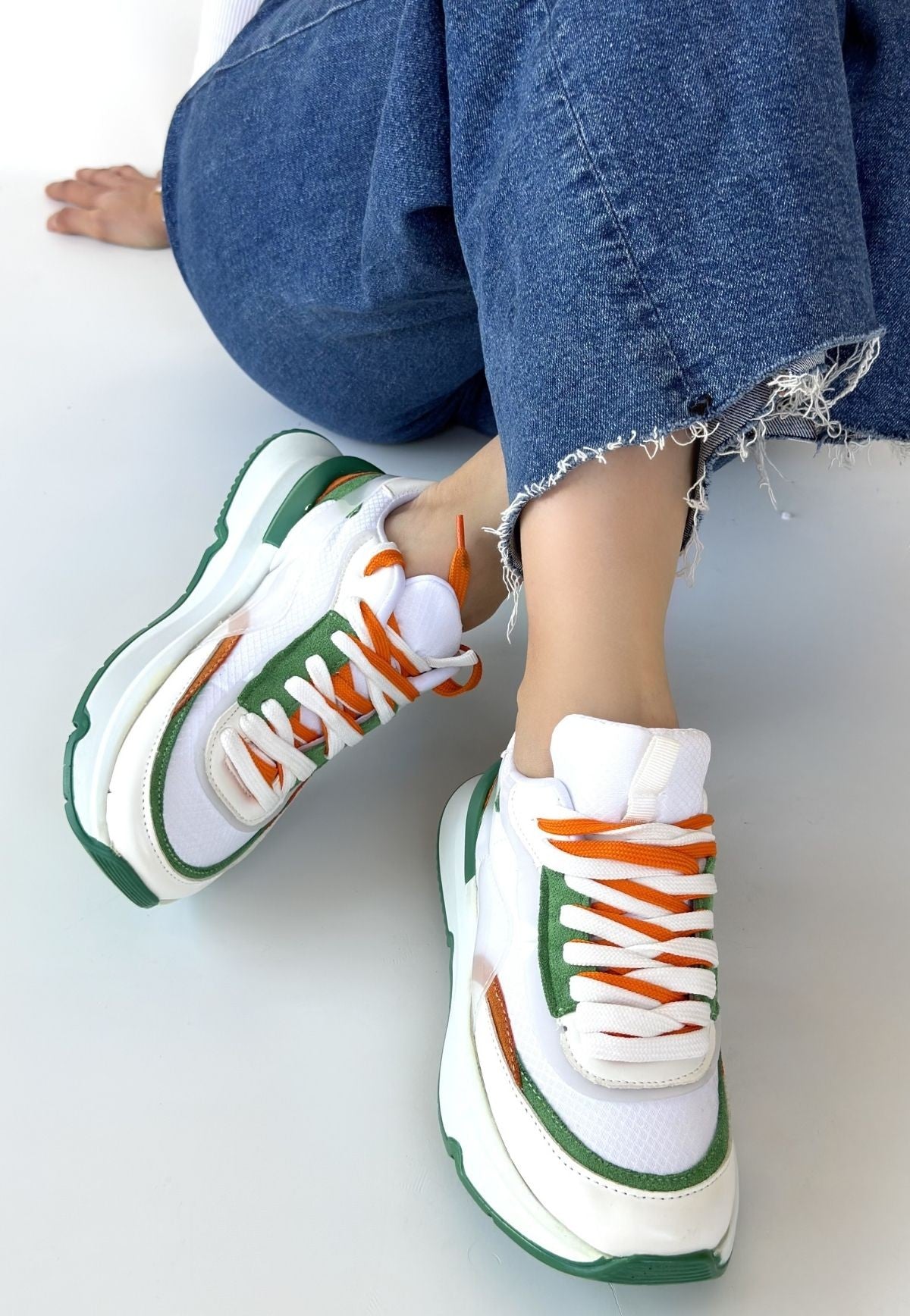 Alehi Premium Beyaz Yeşil Çift Bağcıklı Kadın Sneaker