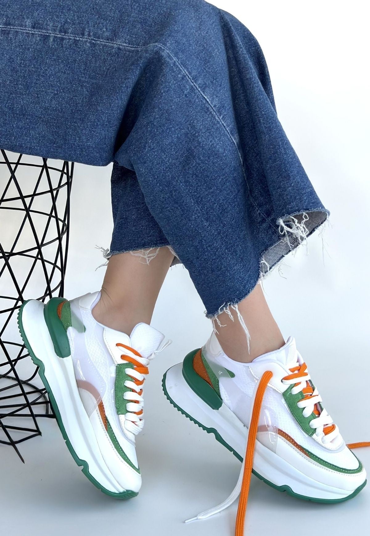 Alehi Premium Beyaz Yeşil Çift Bağcıklı Kadın Sneaker