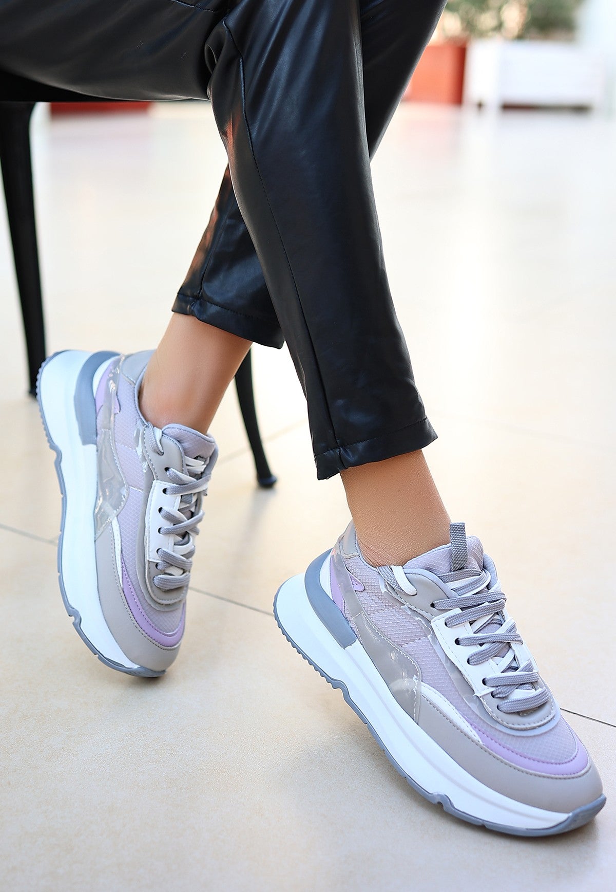 Alehi Premium Gri Çift Bağcıklı Kadın Sneaker