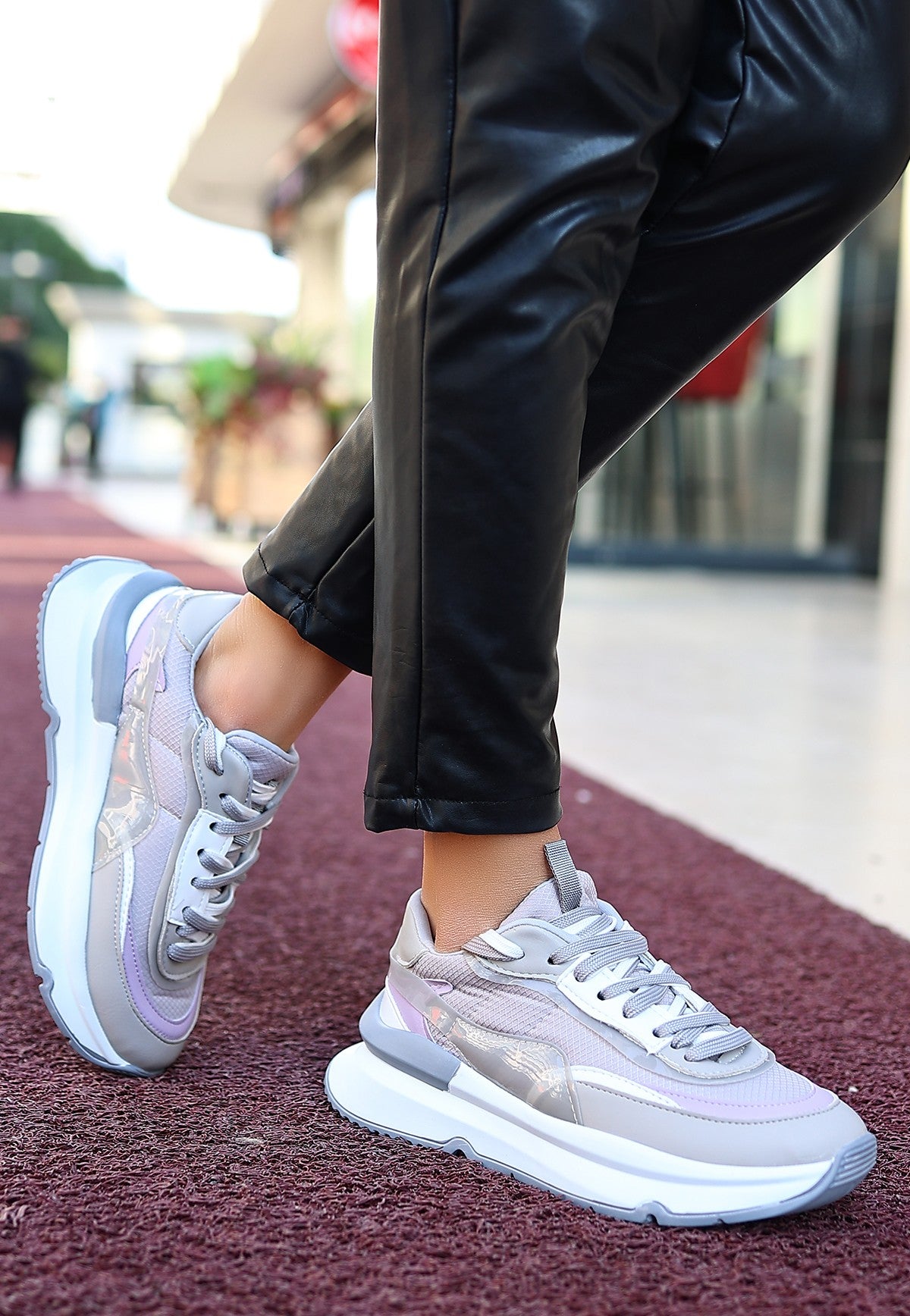 Alehi Premium Gri Çift Bağcıklı Kadın Sneaker