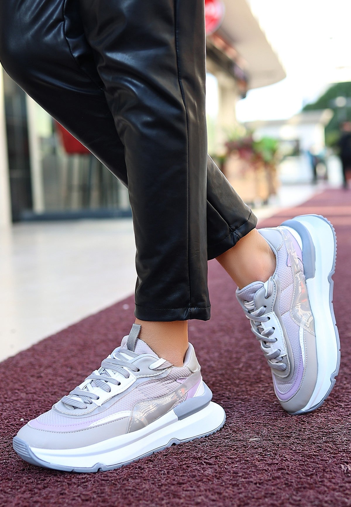 Alehi Premium Gri Çift Bağcıklı Kadın Sneaker