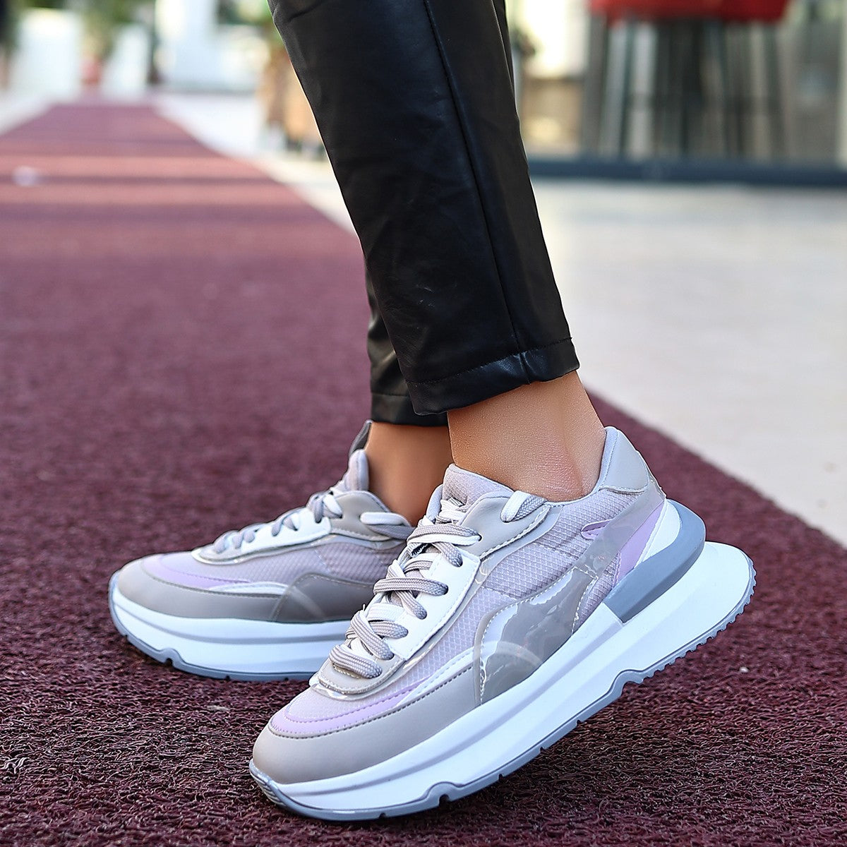 Alehi Premium Gri Çift Bağcıklı Kadın Sneaker