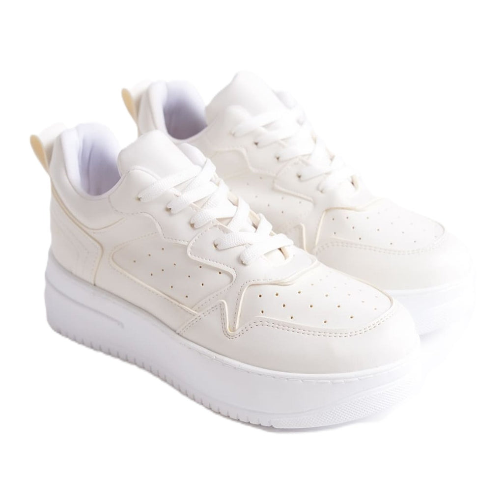 ALESSI Lace-Up Cool Women's Sneakers Off-White Sports Shoes