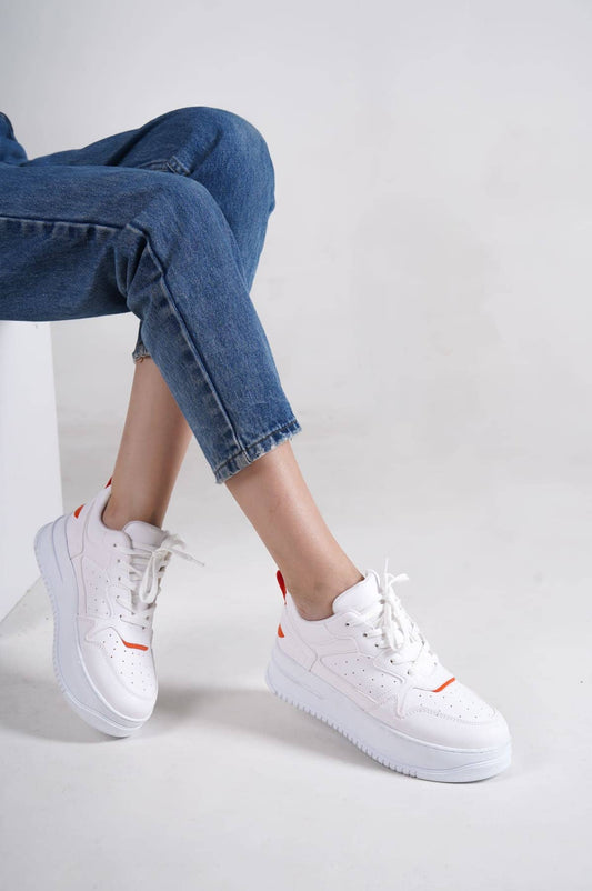 ALESSI Lace-Up Cool Women's Sneakers White Orange Sports Shoes