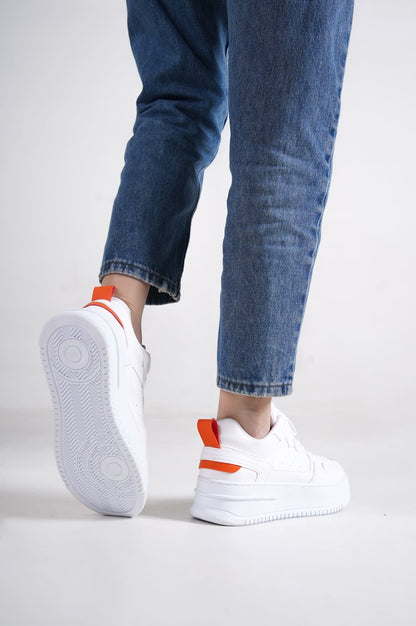 ALESSI Lace-Up Cool Women's Sneakers White Orange Sports Shoes