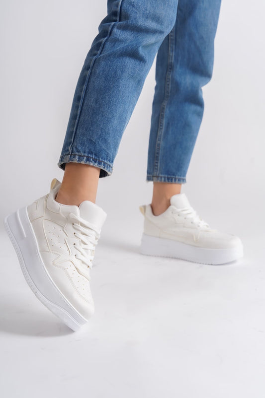 ALESSI Lace-Up Cool Women's Sneakers Off-White Sports Shoes