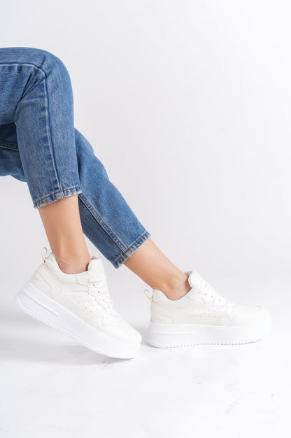 ALESSI Lace-Up Cool Women's Sneakers Off-White Sports Shoes