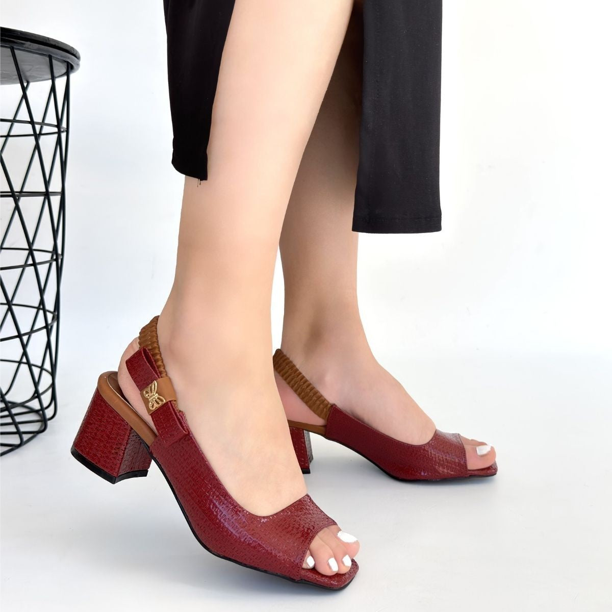 ZRNE-012 Bordo Rugan Topuklu Ayakkabı