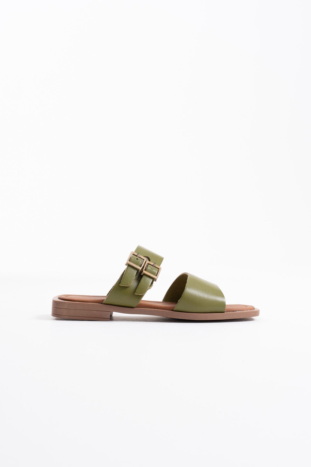Alessi Premium Khaki Green Genuine Leather Slippers