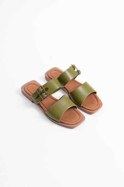 Alessi Premium Khaki Green Genuine Leather Slippers