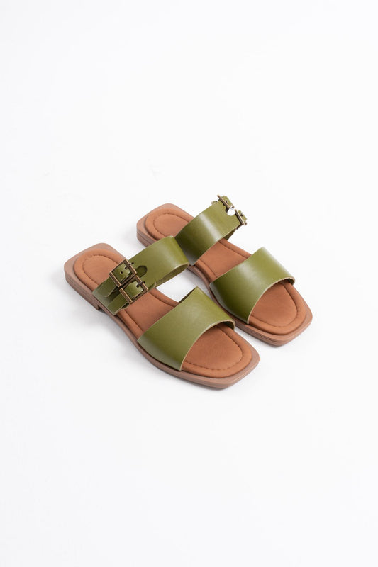Alessi Premium Khaki Green Genuine Leather Slippers