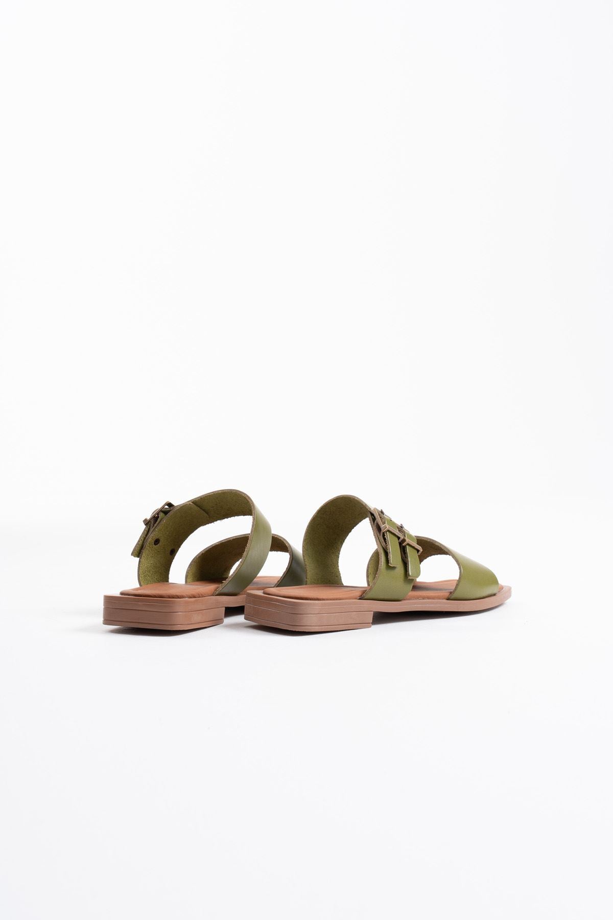 Alessi Premium Khaki Green Genuine Leather Slippers
