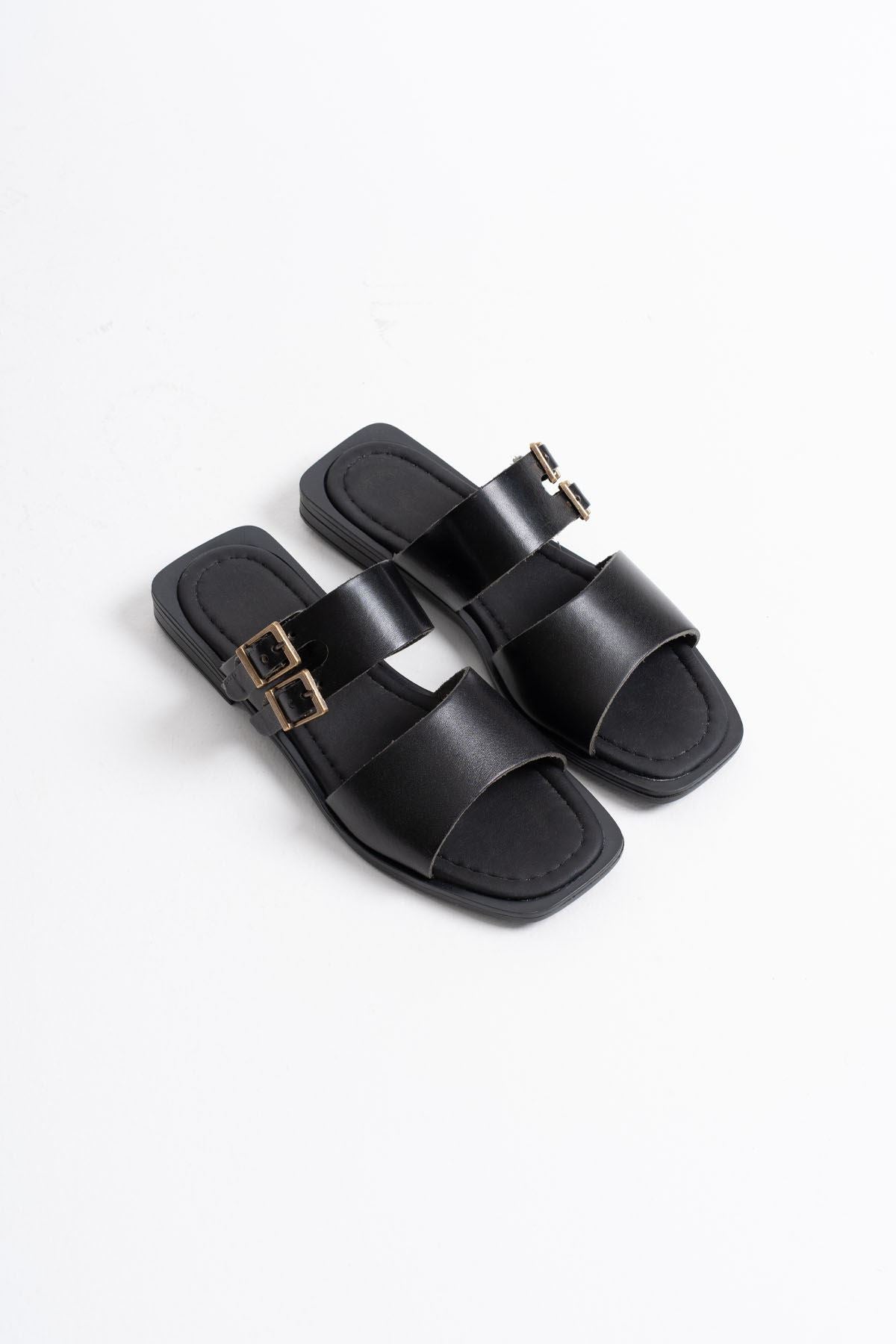 Alessi Premium Black Genuine Leather Slippers