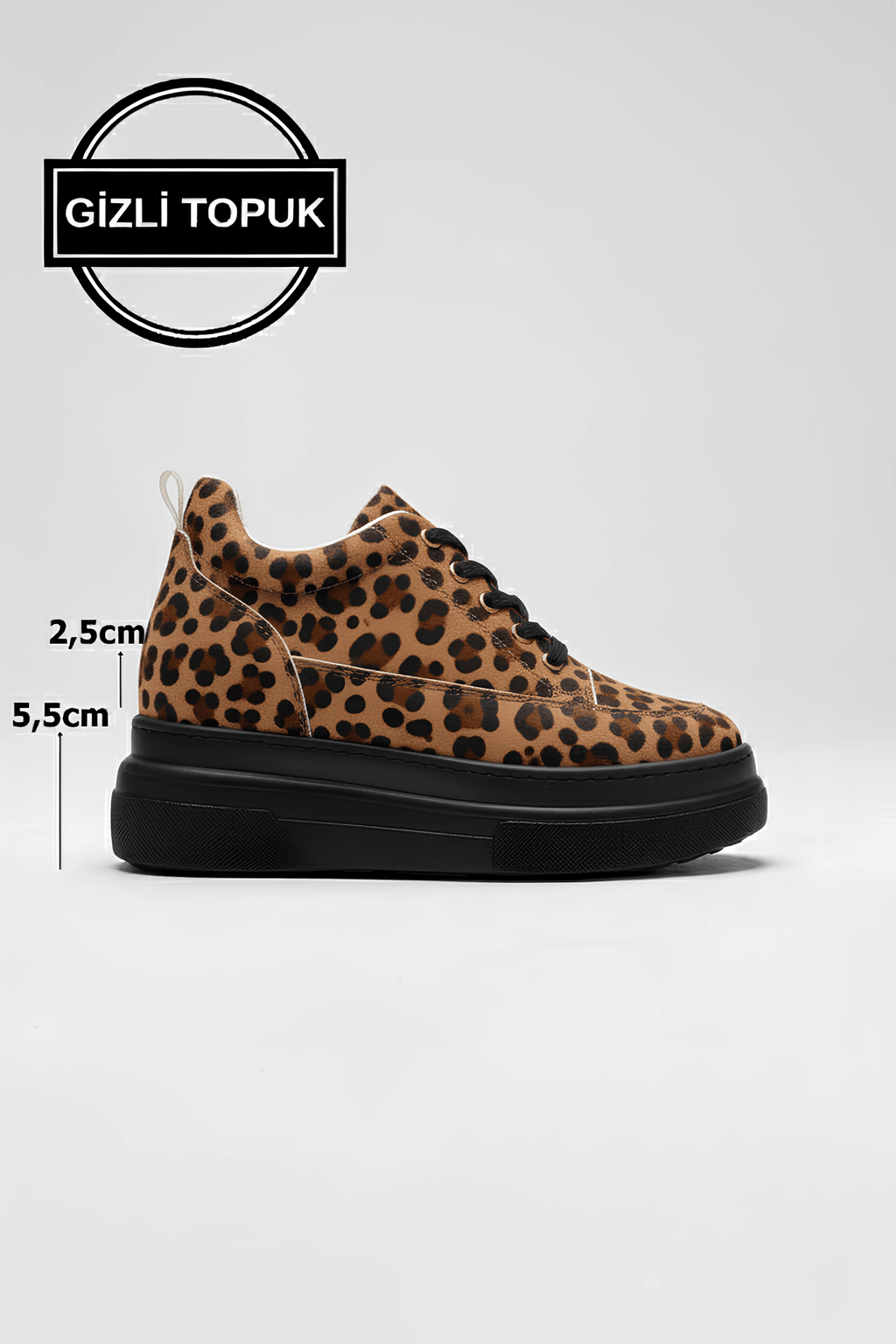 Alexis Premium 8 cm Gizli Topuk Kadın Siyah Leopar Spor Ayakkabı