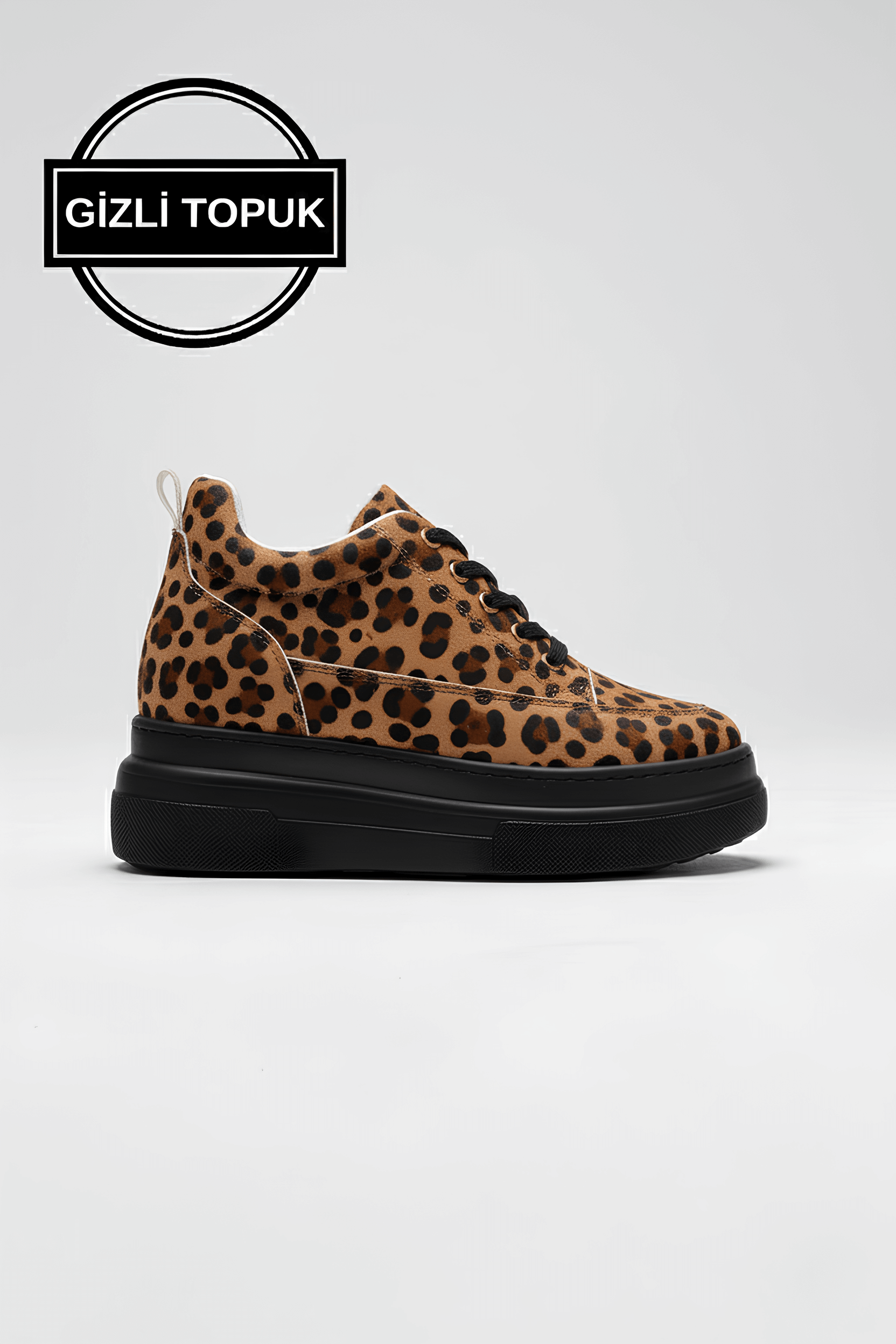 Alexis Premium 8 cm Gizli Topuk Kadın Siyah Leopar Spor Ayakkabı