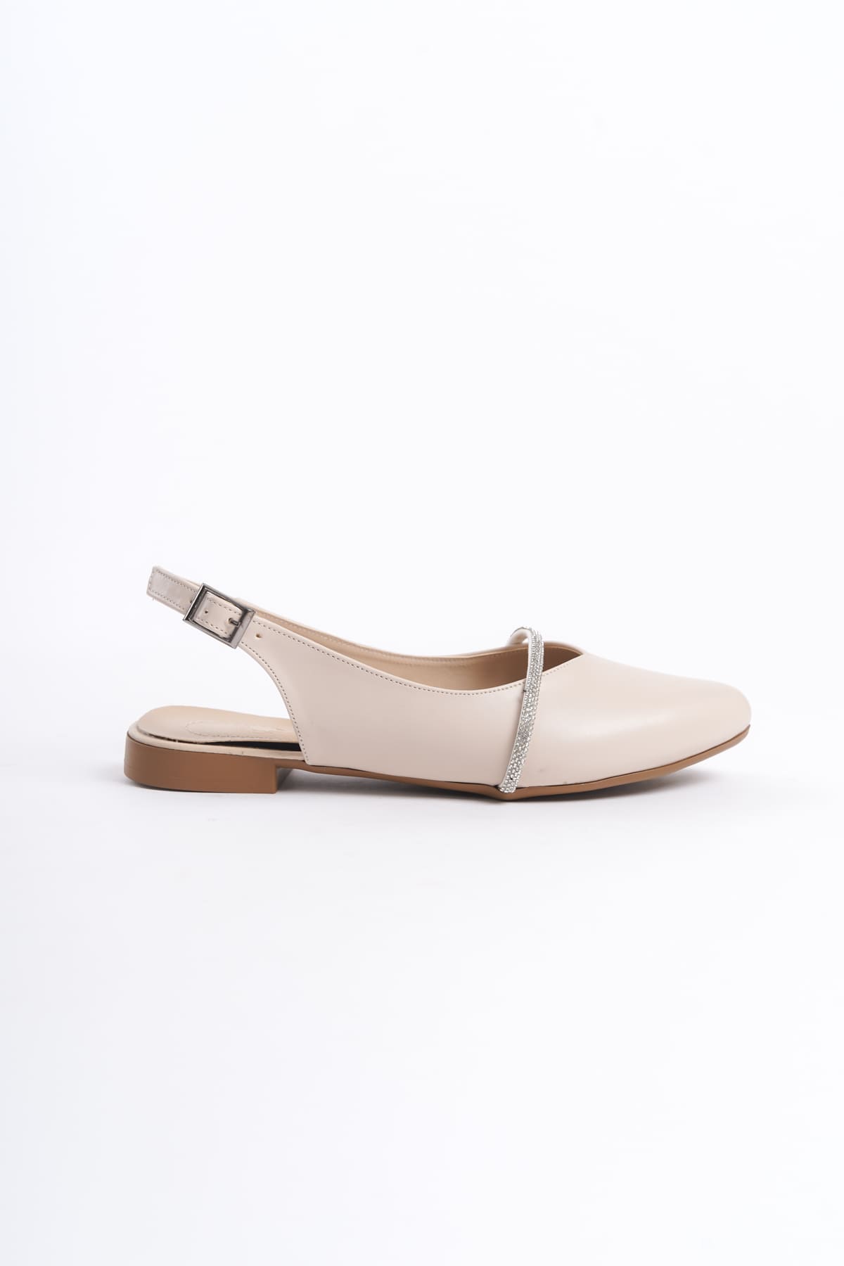 ALLISON Buckled Orthopedic Comfortable Stone Detailed Women's Cream Ballerinas