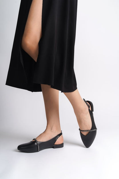 ALLISON Buckled Orthopedic Comfortable Stone Detailed Women's Black Ballerinas