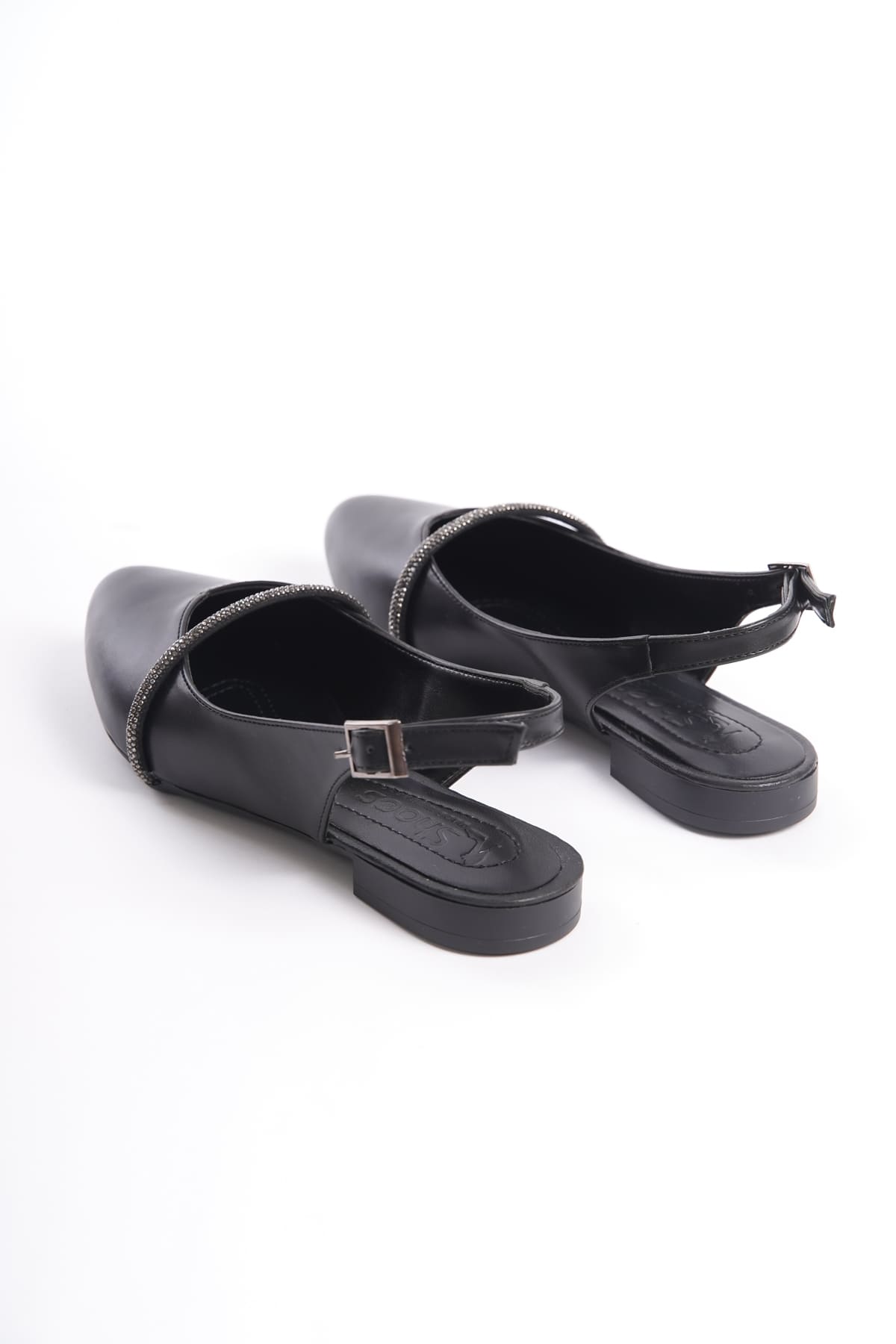 ALLISON Buckled Orthopedic Comfortable Stone Detailed Women's Black Ballerinas