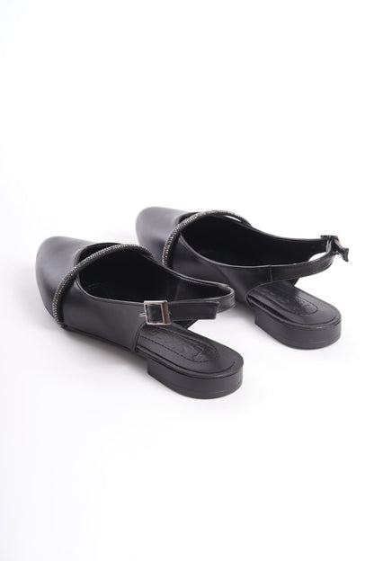 ALLISON Buckled Orthopedic Comfortable Stone Detailed Women's Black Ballerinas