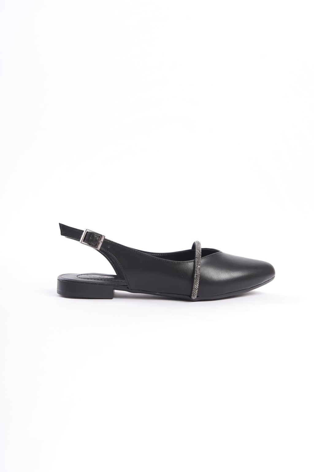 ALLISON Buckled Orthopedic Comfortable Stone Detailed Women's Black Ballerinas