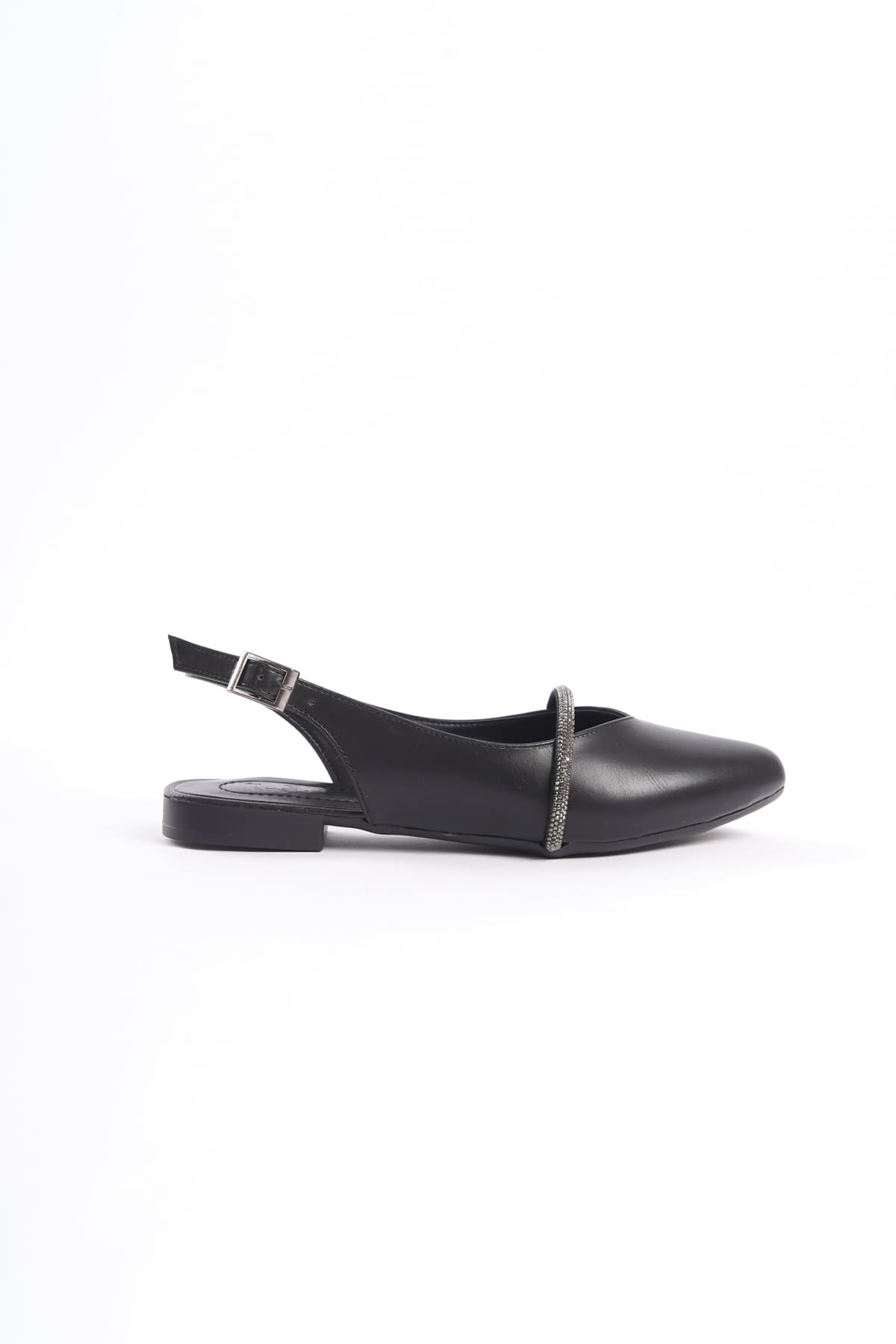 ALLISON Buckled Orthopedic Comfortable Stone Detailed Women's Black Ballerinas