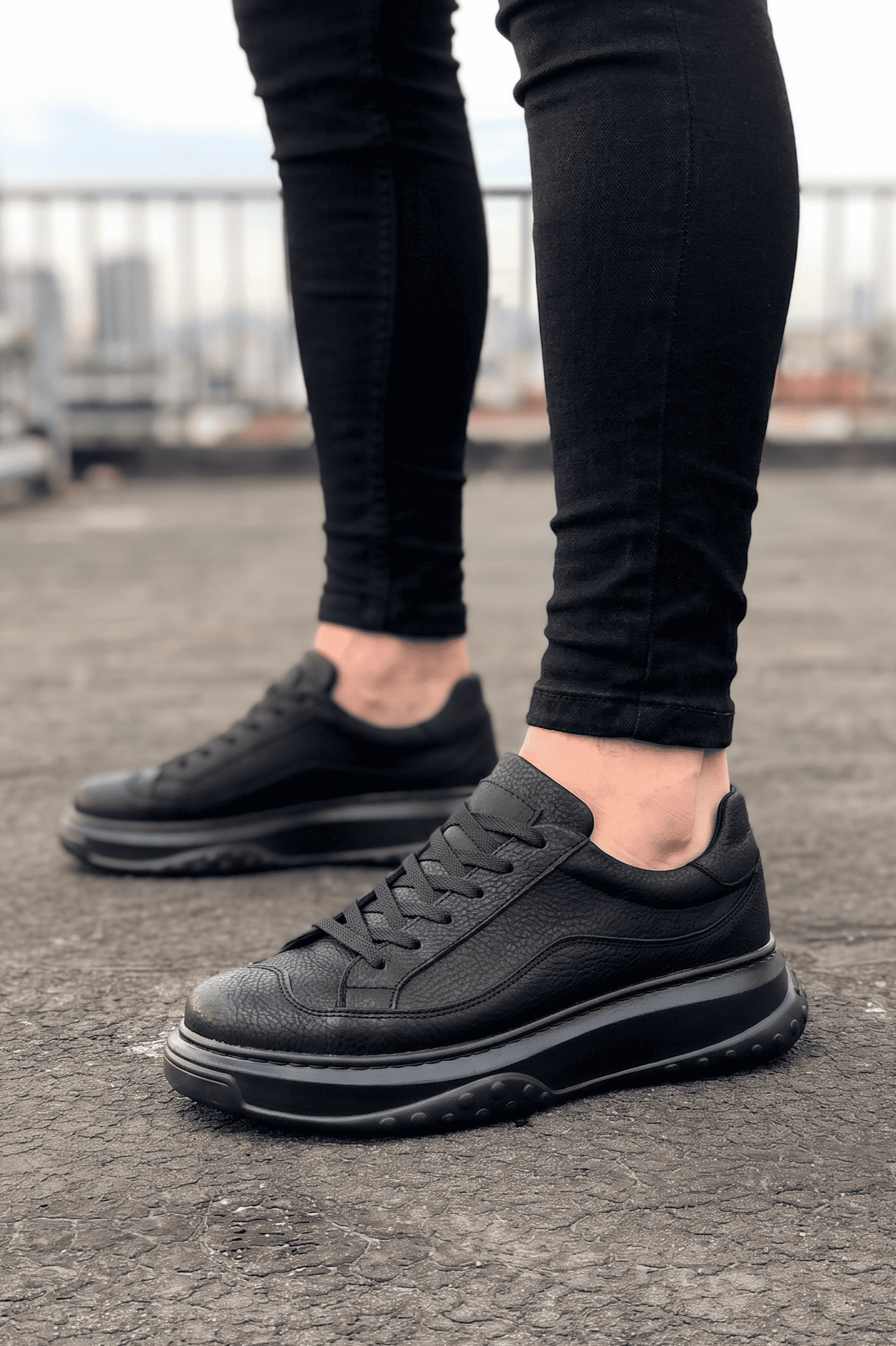 Alone Premium Kalite Bağcıklı Günlük Erkek Siyah Sneaker
