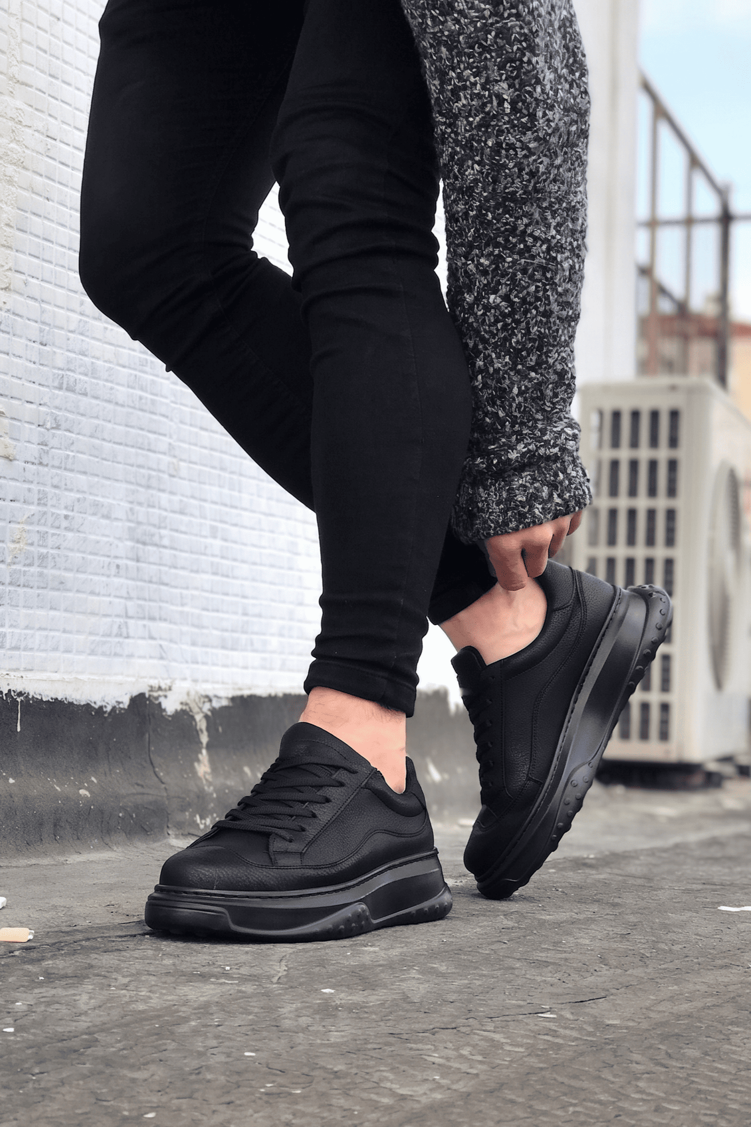 Alone Premium Kalite Bağcıklı Günlük Erkek Siyah Sneaker
