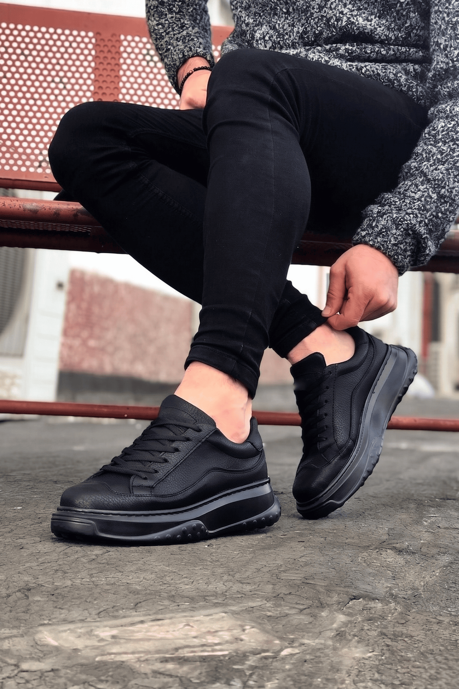 Alone Premium Kalite Bağcıklı Günlük Erkek Siyah Sneaker